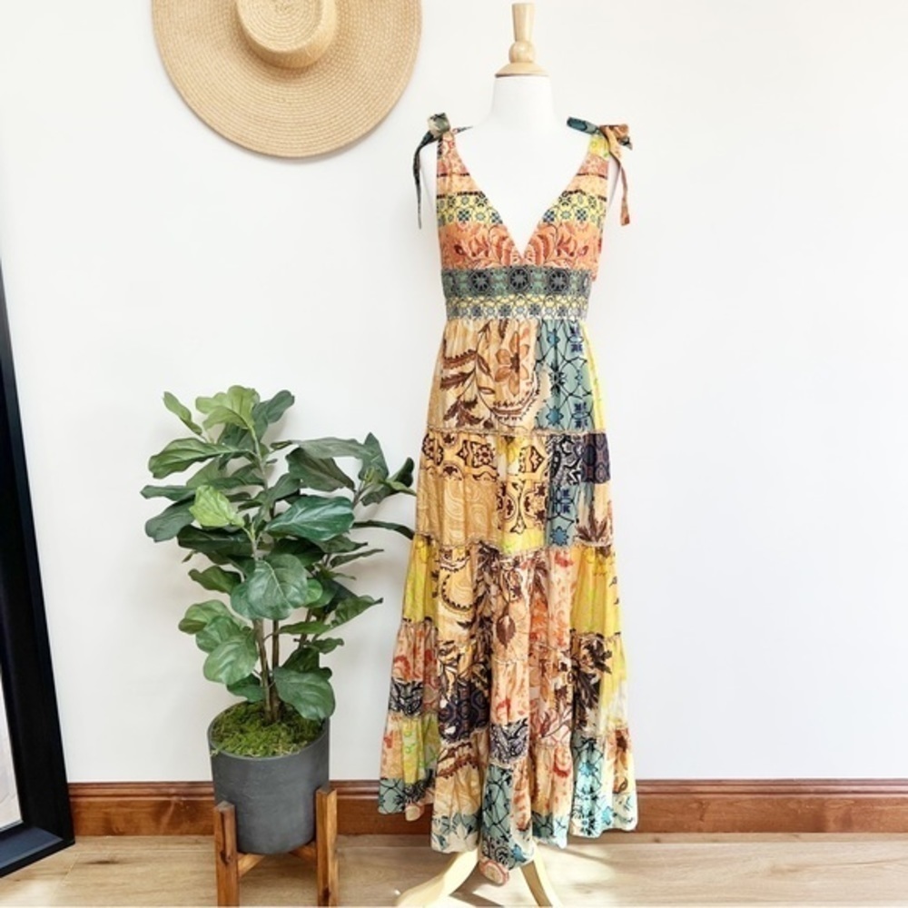 💋Anthropologie Geisha Design Rosalinda Patchwork Maxi dress size XS - Picture 3 of 12